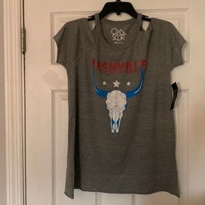 Grey Nashville cutout shoulder t-shirt - size large